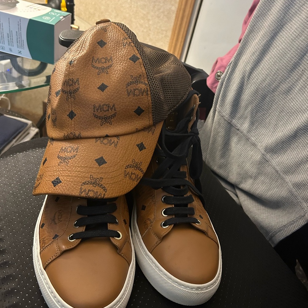 MCM Tan Sneakers and Cap Combo